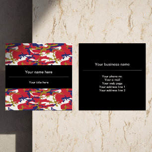 Tarjeta De Visita Cuadrada Camuflaje, Azul Blanco Rojo Dorado, Militar, Ejérc