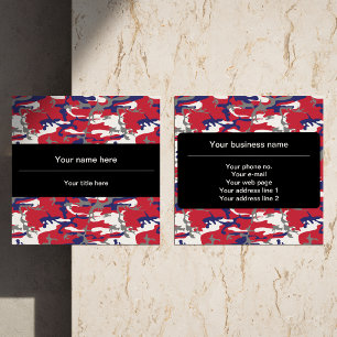 Tarjeta De Visita Cuadrada Camuflaje, Azul Blanco Rojo Gris, Militar, Ejércit