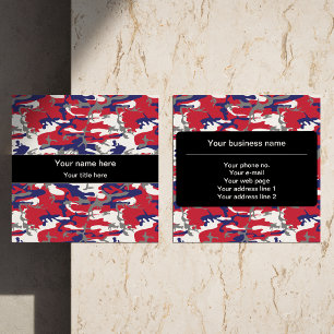 Tarjeta De Visita Cuadrada Camuflaje, Azul Blanco Rojo Gris, Militar, Ejércit