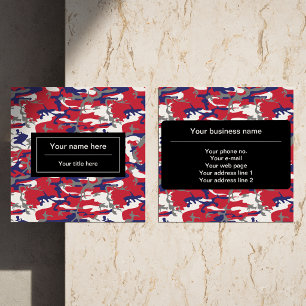Tarjeta De Visita Cuadrada Camuflaje, Azul Blanco Rojo Gris, Militar, Ejércit