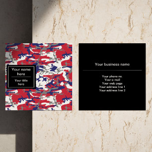 Tarjeta De Visita Cuadrada Camuflaje, Azul Blanco Rojo Gris, Militar, Ejércit