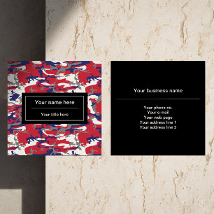 Tarjeta De Visita Cuadrada Camuflaje, Azul Blanco Rojo Gris, Militar, Ejércit