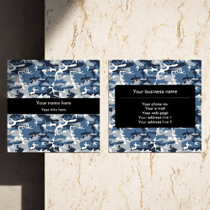 Tarjeta De Visita Cuadrada Camuflaje azul de nieve de invierno, militar, ejér