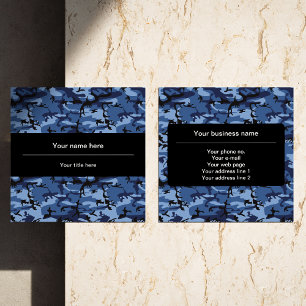 Tarjeta De Visita Cuadrada Camuflaje de Marina, Camuflaje Azul, Militar, Ejér