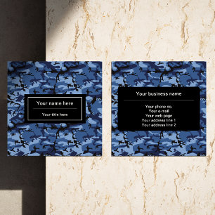 Tarjeta De Visita Cuadrada Camuflaje de Marina, Camuflaje Azul, Militar, Ejér