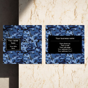 Tarjeta De Visita Cuadrada Camuflaje de Marina, Camuflaje Azul, Militar, Ejér