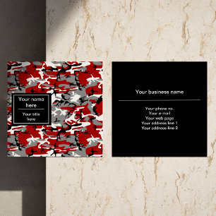 Tarjeta De Visita Cuadrada Camuflaje Rojo y Gris, Militar, Ejército