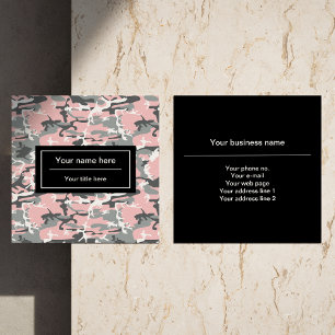 Tarjeta De Visita Cuadrada Camuflaje rosa y gris, Camuflaje, Militar, Ejércit