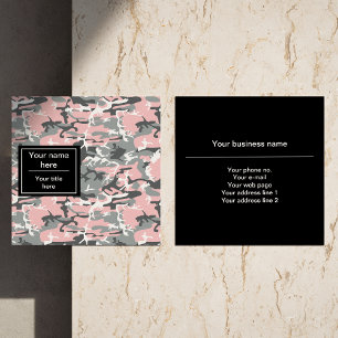 Tarjeta De Visita Cuadrada Camuflaje rosa y gris, Camuflaje, Militar, Ejércit