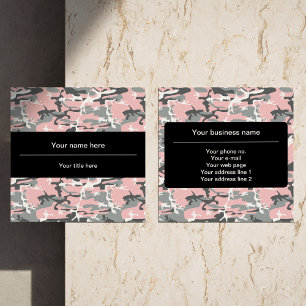 Tarjeta De Visita Cuadrada Camuflaje rosa y gris, Camuflaje, Militar, Ejércit