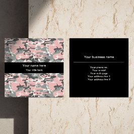 Tarjeta De Visita Cuadrada Camuflaje rosa y gris, ejército, ejército