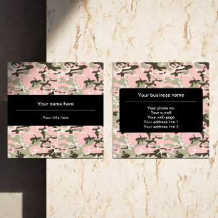 Tarjeta De Visita Cuadrada Camuflaje rosa y verde, Camuflaje, Militar, Ejérci