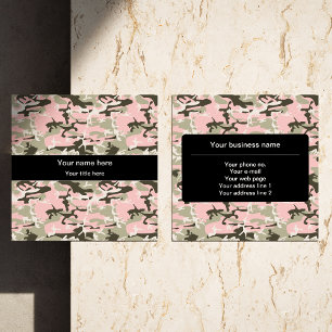 Tarjeta De Visita Cuadrada Camuflaje rosa y verde, Camuflaje, Militar, Ejérci