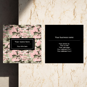 Tarjeta De Visita Cuadrada Camuflaje rosa y verde, Camuflaje, Militar, Ejérci