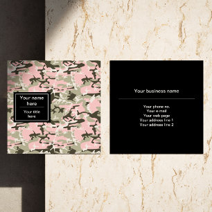 Tarjeta De Visita Cuadrada Camuflaje rosa y verde, Camuflaje, Militar, Ejérci
