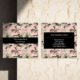 Tarjeta De Visita Cuadrada Camuflaje rosa y verde, militar, militar