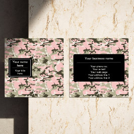Tarjeta De Visita Cuadrada Camuflaje rosa y verde, militar, militar