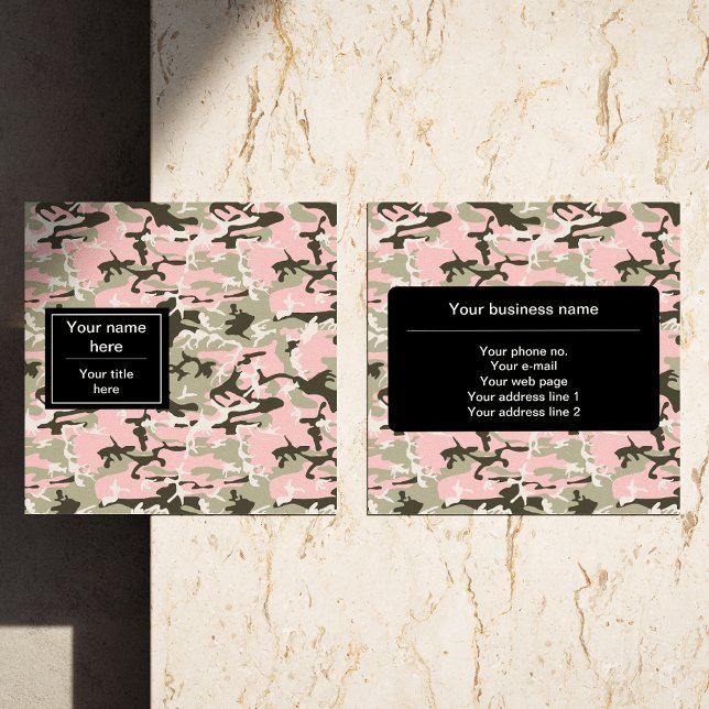 Tarjeta De Visita Cuadrada Camuflaje rosa y verde, militar, militar (Subido por el creador)