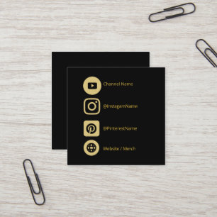 TARJETA DE VISITA CUADRADA CANAL DE YOUTUBE SOCIAL MEDIA PROMOCIÓN DE ORO NEG