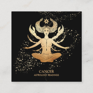 Tarjeta De Visita Cuadrada *~* CÁNCER Astrología zodiaca leyendo oro y negro