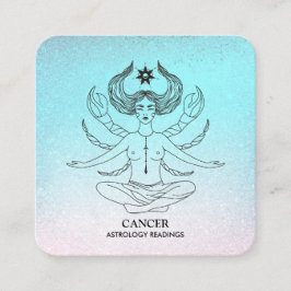 Tarjeta De Visita Cuadrada *~* CÁNCER - Astrología Zodiaca Leyendo Purpurina 