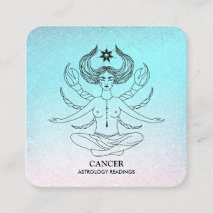 Tarjeta De Visita Cuadrada *~* CÁNCER - Astrología Zodiaca Leyendo Purpurina 