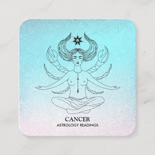 Tarjeta De Visita Cuadrada *~* CÁNCER - Astrología Zodiaca Leyendo Purpurina  (Anverso)