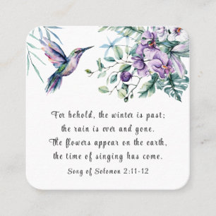 Tarjeta De Visita Cuadrada Canción de Salomón 2:11-12 Flores de colibrí