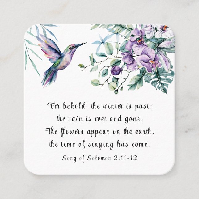 Tarjeta De Visita Cuadrada Canción de Salomón 2:11-12 Flores de colibrí (Anverso)