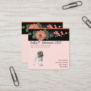 Tarjeta De Visita Cuadrada Caniche en el melón negro floral