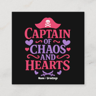 Tarjeta De Visita Cuadrada Captain of Chaos and Hearts Pirate Graphic