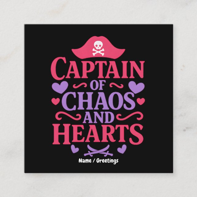 Tarjeta De Visita Cuadrada Captain of Chaos and Hearts Pirate Graphic (Anverso)