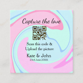 Tarjeta De Visita Cuadrada Capturar el amor añadir QR scan mármol azul rosa