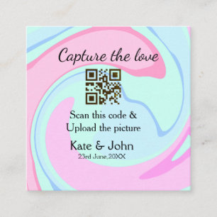 Tarjeta De Visita Cuadrada Capturar el amor añadir QR scan mármol azul rosa