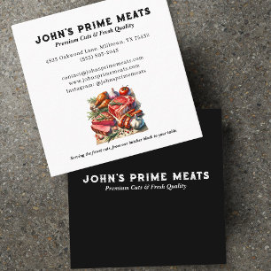 Tarjeta De Visita Cuadrada Carnicería cortes de carne premium lema y eslogan