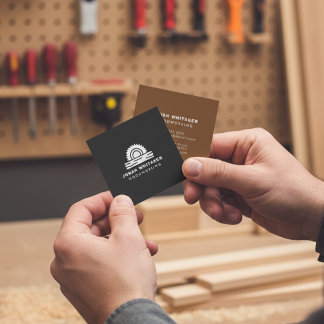 Tarjeta De Visita Cuadrada Carpintería personalizada Carbón y Madera Marrón