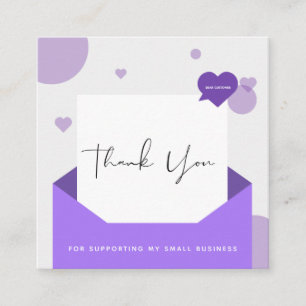 Tarjeta De Visita Cuadrada Carta romántica morada de amor gracias mensaje sua