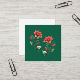 Tarjeta De Visita Cuadrada Cartão de visitas  Natal verde e Flores Vermelhas