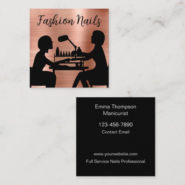Tarjeta De Visita Cuadrada Cartas de negocios de moda para manicura de uñas (Anverso / Reverso)