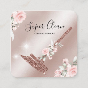 Tarjeta De Visita Cuadrada Casa de limpieza de doncella Flor de oro rosa espa