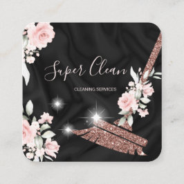 Tarjeta De Visita Cuadrada Casa de limpieza de doncella Flor de oro rosa espa