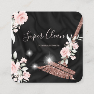 Tarjeta De Visita Cuadrada Casa de limpieza de doncella Flor de oro rosa espa