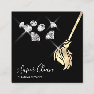Tarjeta De Visita Cuadrada Casa de limpieza de doncellas diamantes de oro res