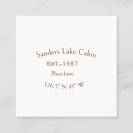 Tarjeta De Visita Cuadrada Casa del lago. Fecha año personalizado coordenadas
