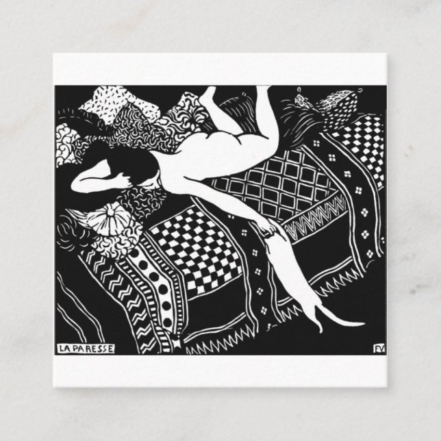 Tarjeta De Visita Cuadrada Cat Felix Vallotton Lady Bed Laziness La Paresse (Anverso)