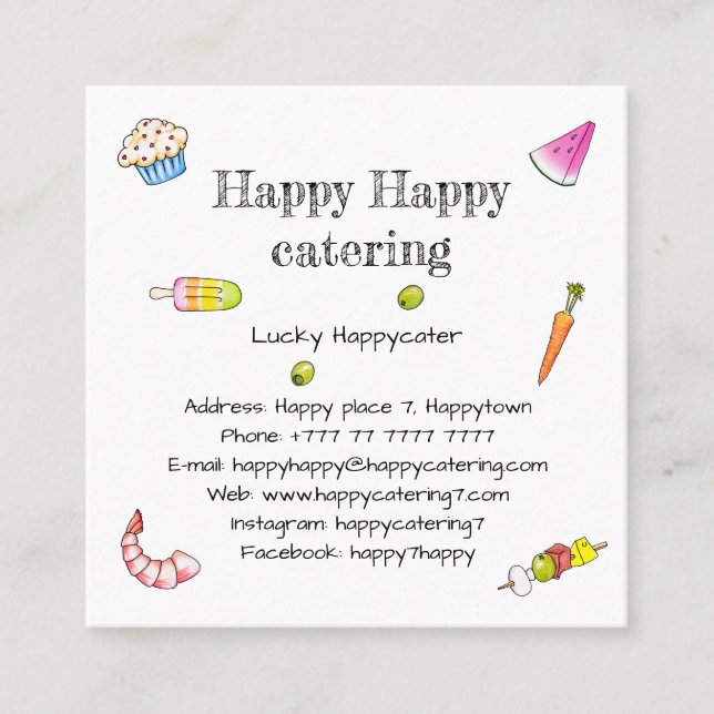 Tarjeta De Visita Cuadrada Catering Restaurant Event Planner Grocery shop (Anverso)