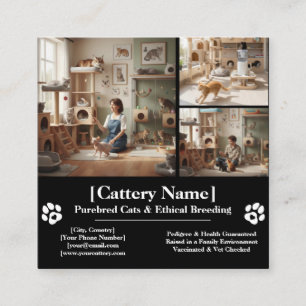 Tarjeta De Visita Cuadrada Cattery Profesional Personalizable y Criador de Ga