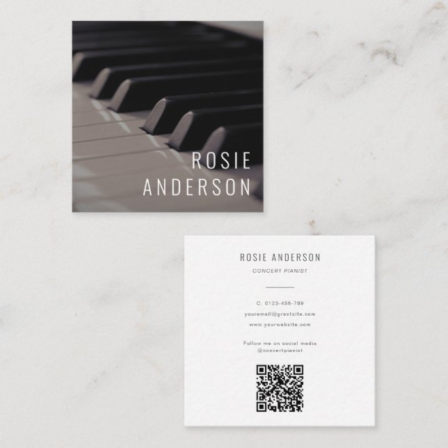 Tarjeta De Visita Cuadrada Cayos de piano de música QR Código fotografía mode (Anverso / Reverso)