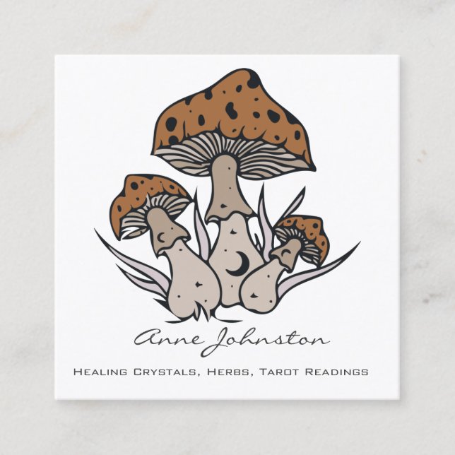 Tarjeta De Visita Cuadrada Celestial Mushrooms Boho Square Business Card (Anverso)