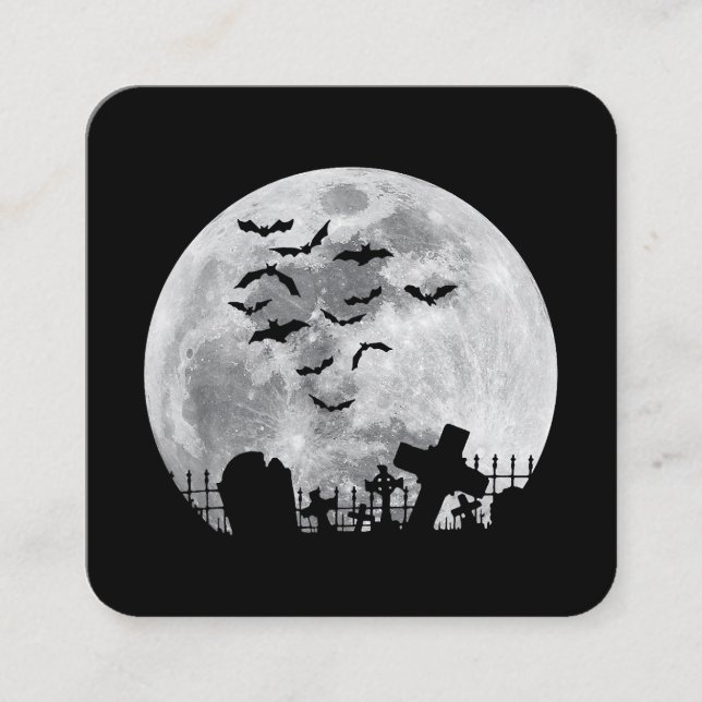 Tarjeta De Visita Cuadrada Cementerio de la Luna Llena de Halloween Graveyard (Anverso)